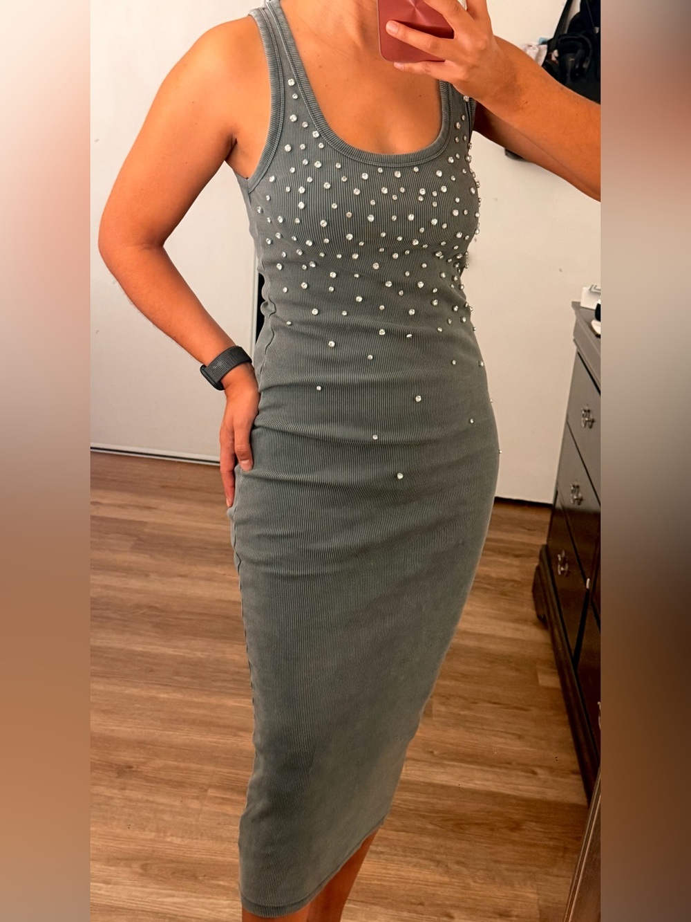 Zara Ribbed Rhinestone Midi Dress Size M - Picture 5 of 7